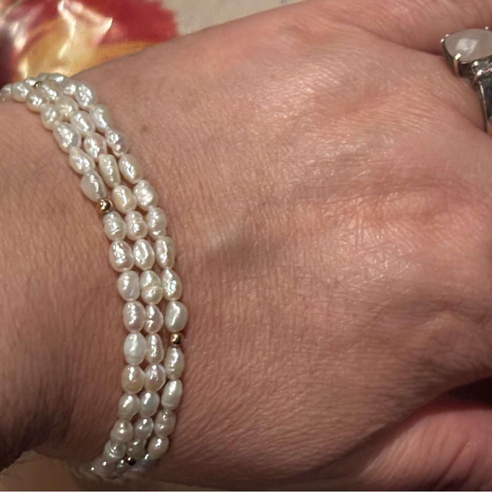 14 K gold by PJS Yellow gold Baroque  pearls three strand bracelet